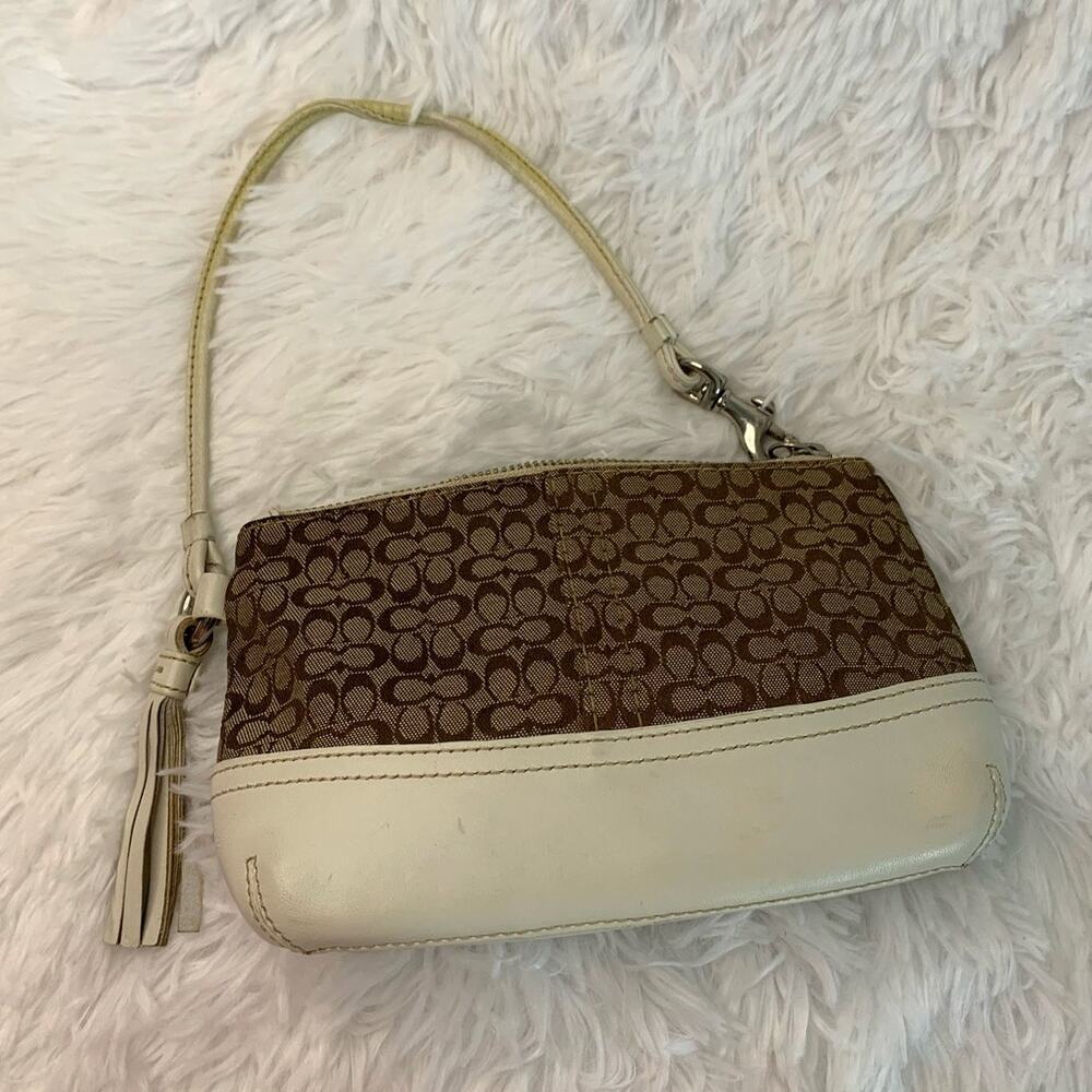 y2k COACH Brown White Signature Canvas Wristlet